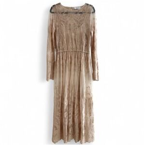 Amy Lynn Nude Beige‎ Mesh Lace Maxi Long Sleeve Dress Neutral Party XL US 10